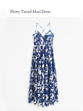 Abercrombie & Fitch Blue and White Flowy Tiered Maxi Dress